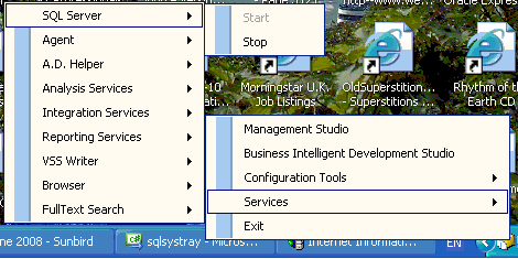 SQL Server 2005 and 2008 System Tray Services Menu